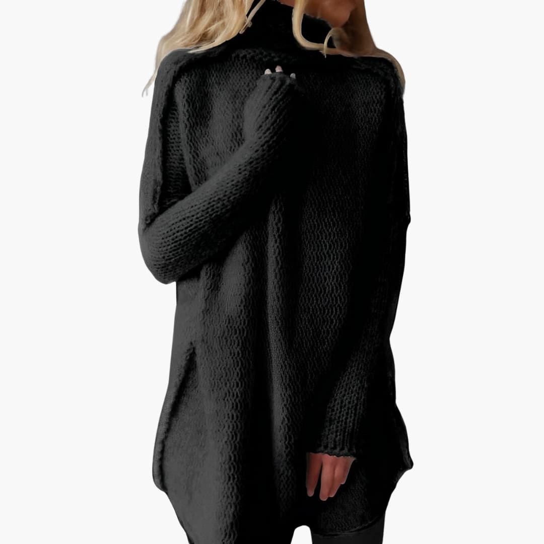 Damen pullover mit hohem Kragen und langem Saum