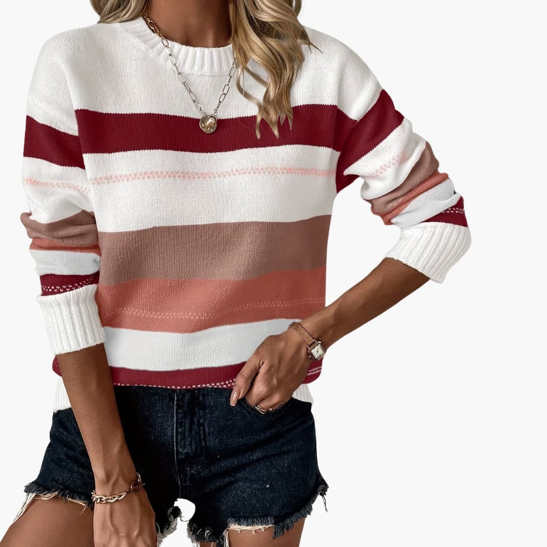 Damen pullover mit Rundhalsausschnitt und gestreifter Oberfläche