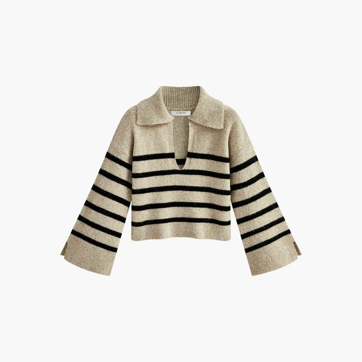 Damen pullover mit V-Ausschnitt und gestreifter Oberfläche