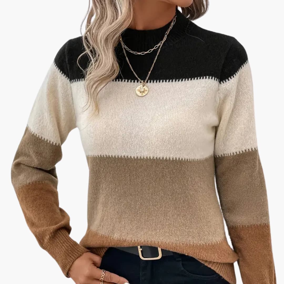 Damen pullover mit Rundhalsausschnitt und Colorblock-Design