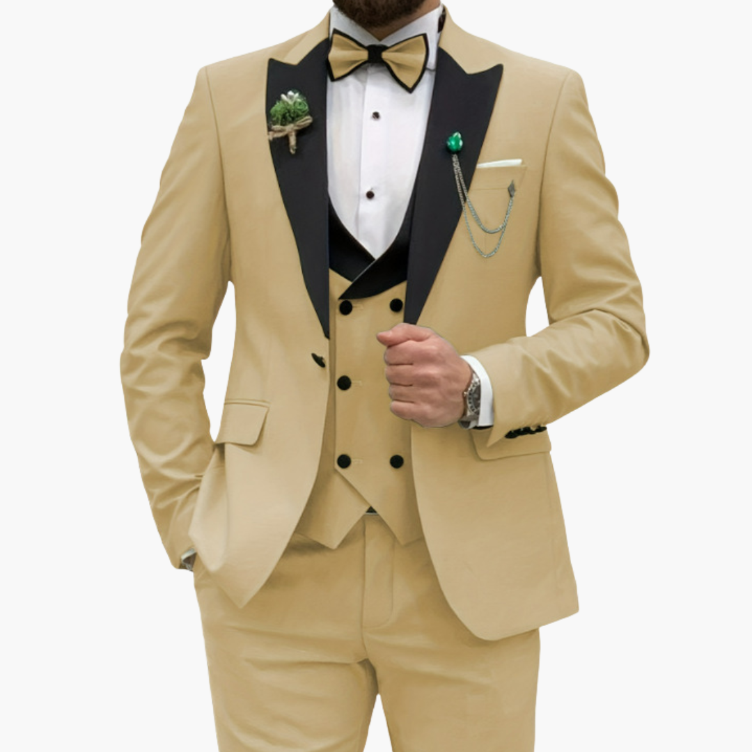 Herren Anzug dreiteilig mit Slim Fit und Kontrastrevers