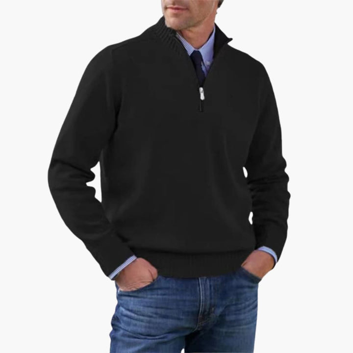 Herren pullover mit halbem Reißverschluss und geripptem Saum