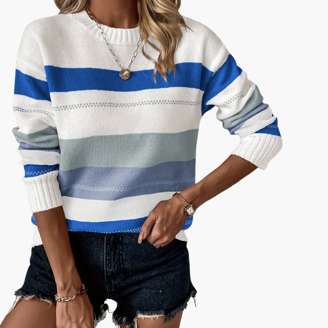 Damen pullover mit Rundhalsausschnitt und gestreifter Oberfläche