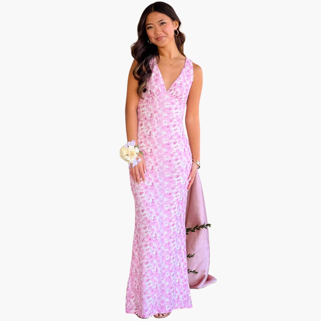 Spitzen-Maxikleid - Damen Stil mit V-Ausschnitt und Eleganz