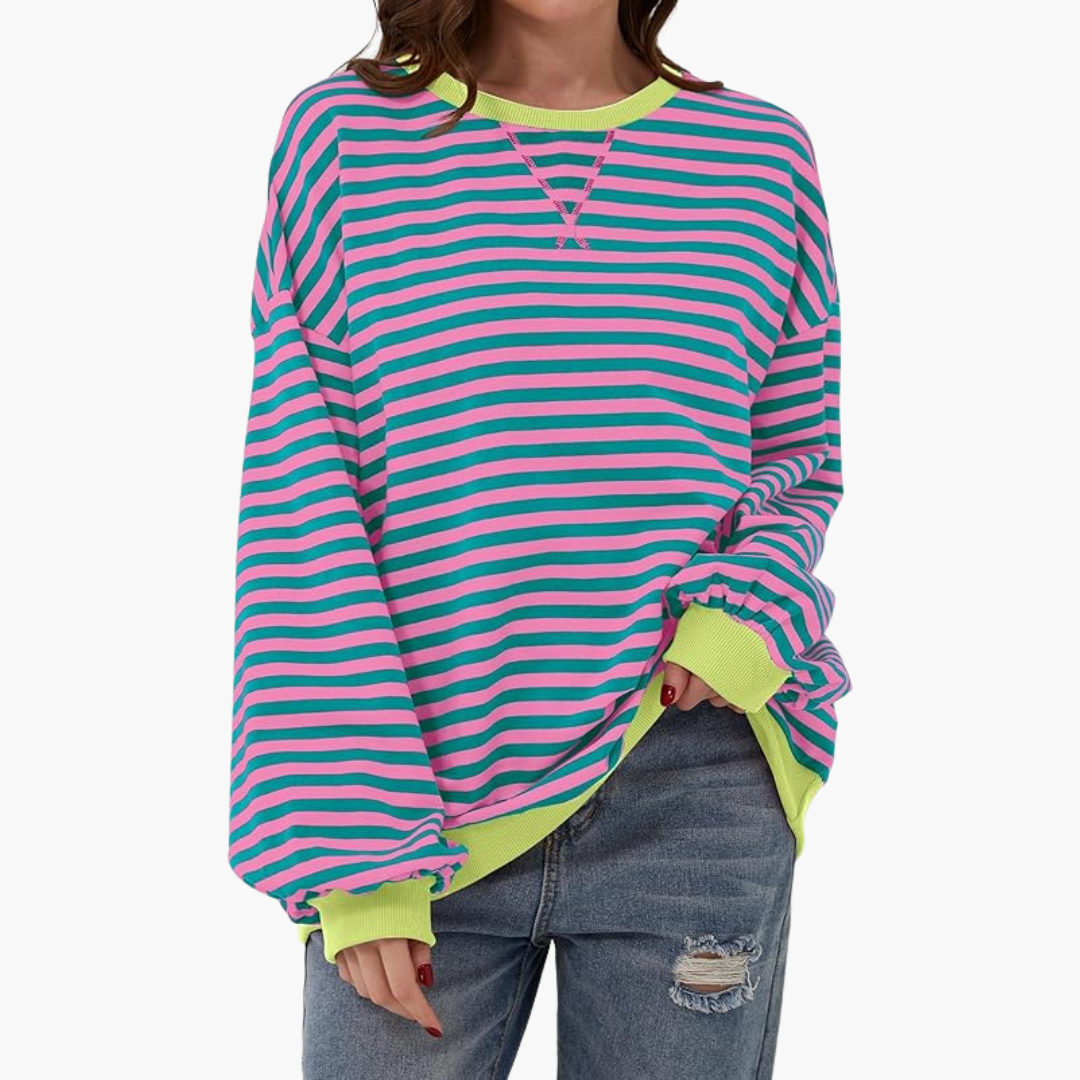 Damen Streifen Oversized Sweatshirt – Lässiger Langarm Pulli