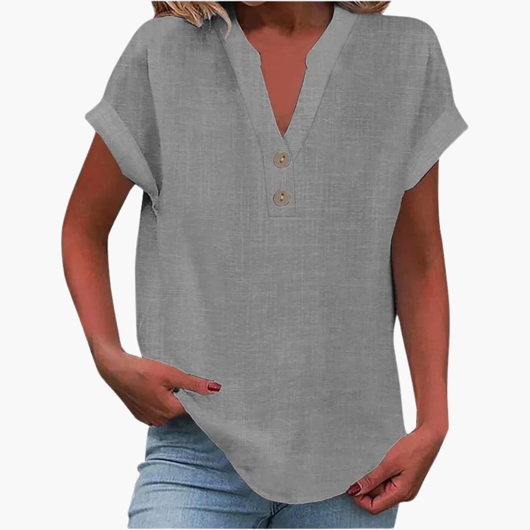 Damen Bluse mit V-Ausschnitt und kurzen Ärmeln