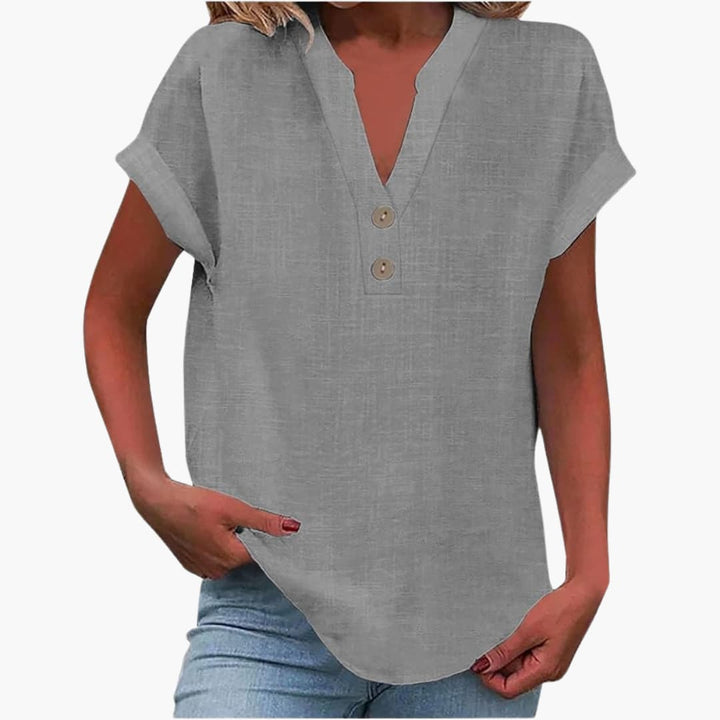 Damen Bluse mit V-Ausschnitt und kurzen Ärmeln