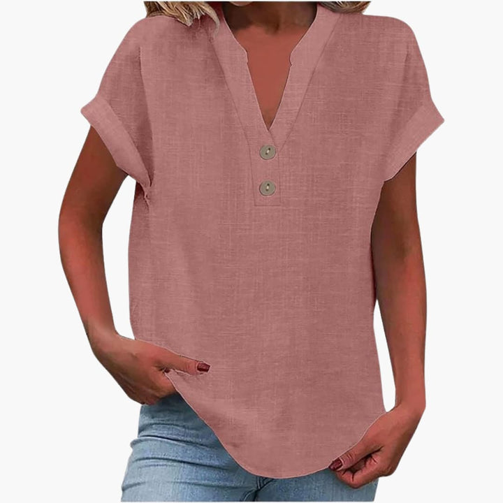 Damen Bluse mit V-Ausschnitt und kurzen Ärmeln für Frühling