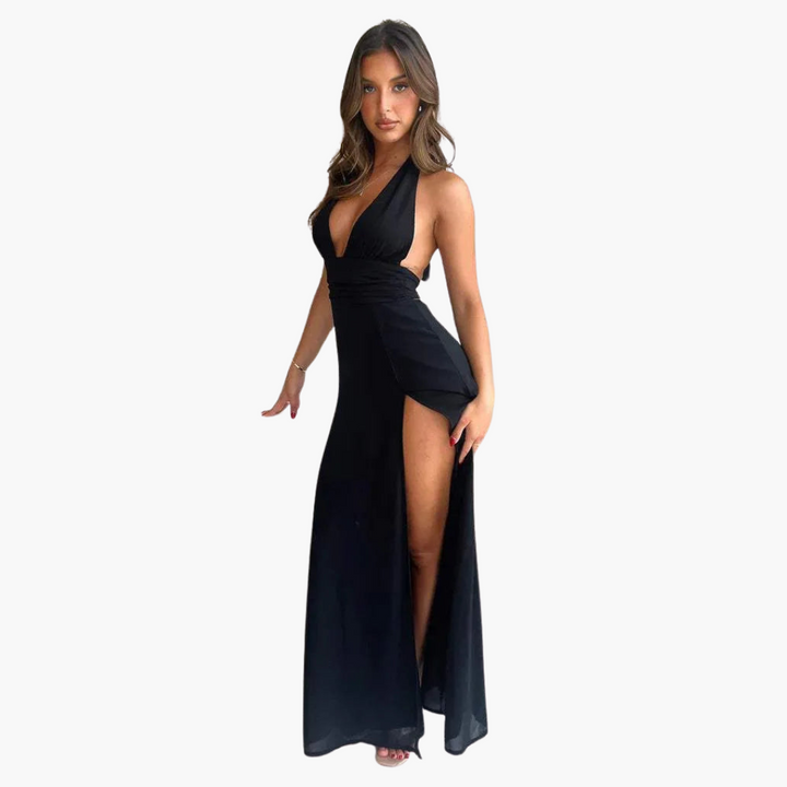 Maxikleid mit Schlitz & Neckholder - Damen Abendmode