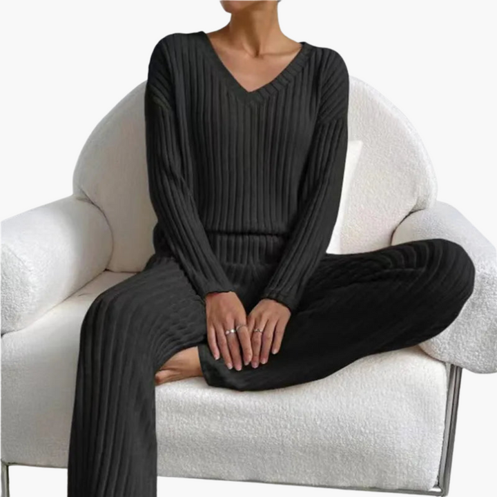 Damen Lounge Set mit V-Ausschnitt und gerippter Oberfläche