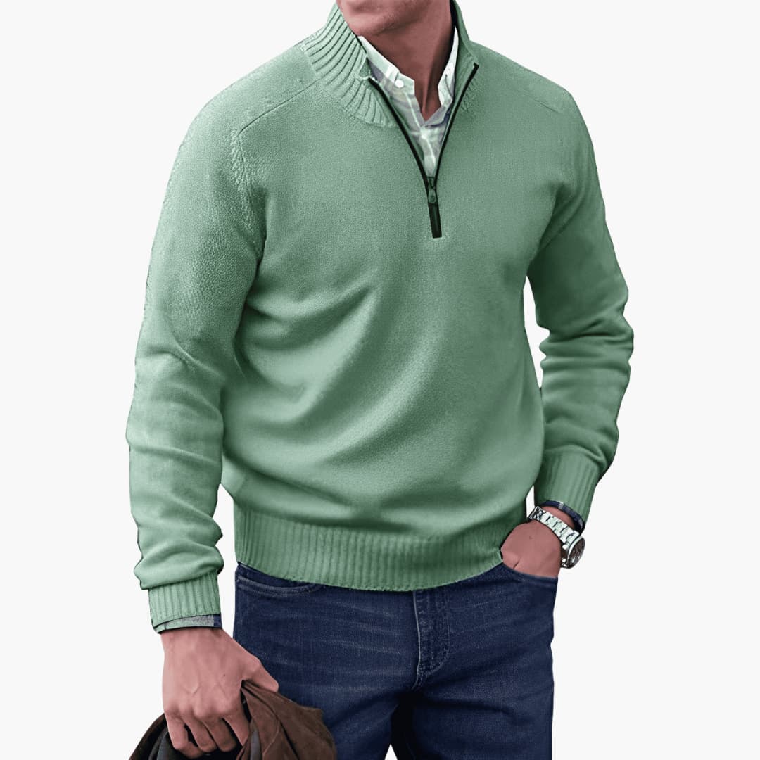 Herren pullover mit Reißverschluss-Ausschnitt und geripptem Saum