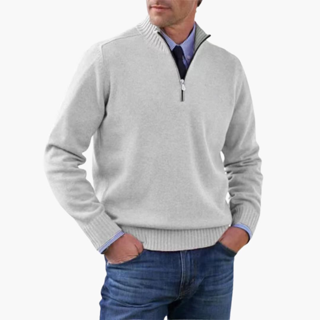Herren pullover mit halbem Reißverschluss und geripptem Saum