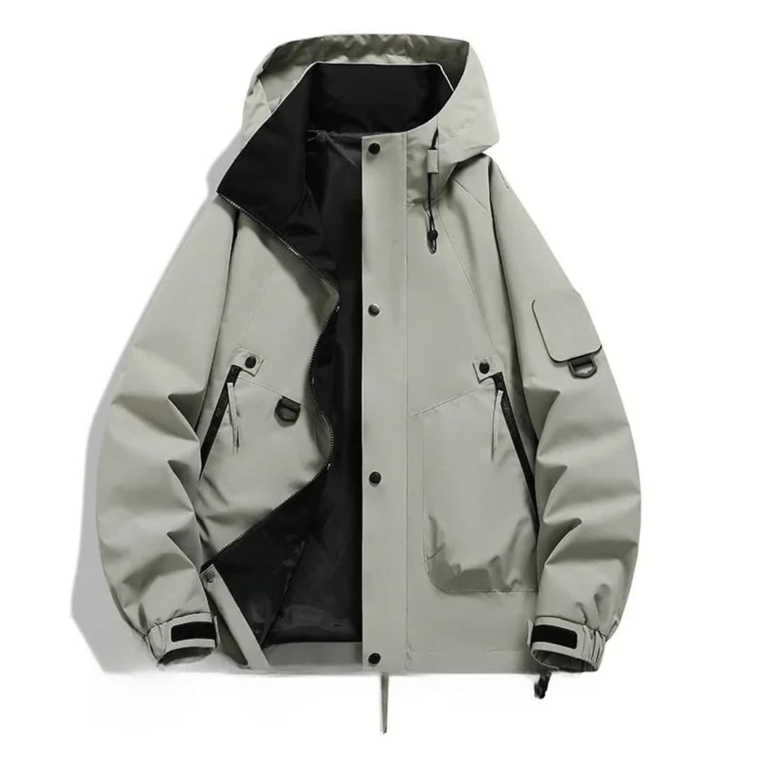 Unisex Skijacke mit Kapuze und Reißverschlusstaschen