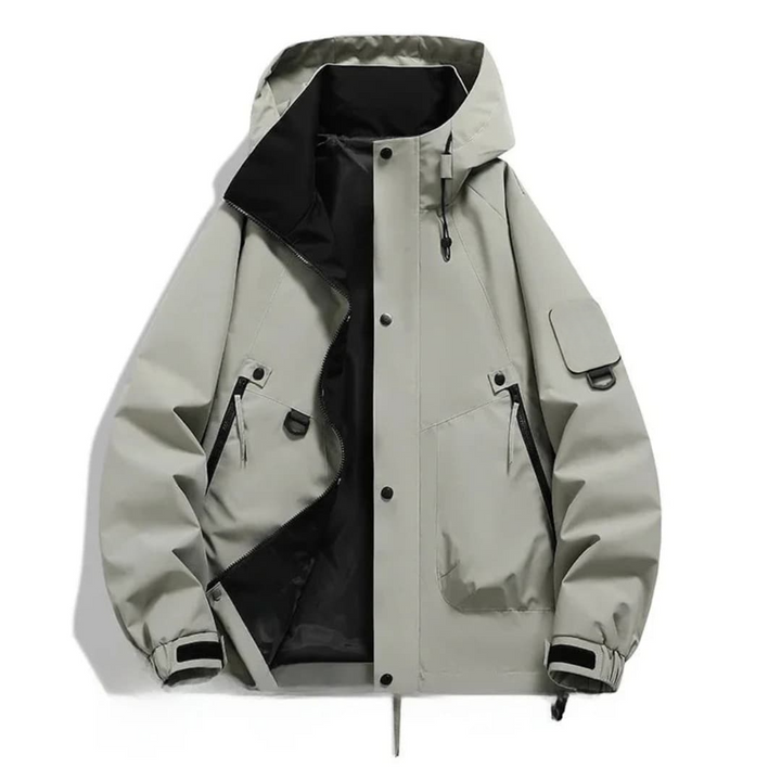 Unisex Skijacke mit Kapuze und Reißverschlusstaschen