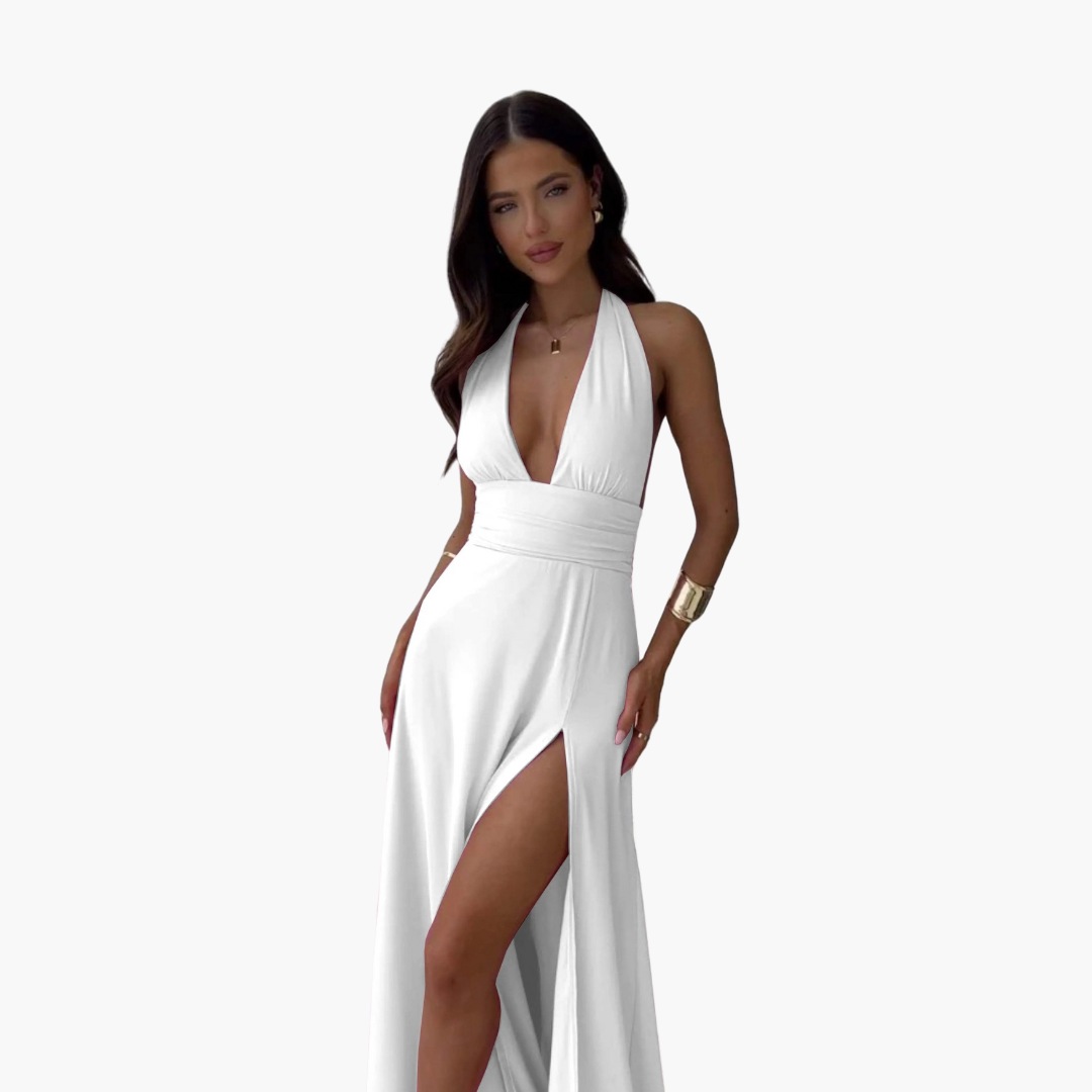 Maxikleid mit Schlitz & Neckholder - Damen Abendmode