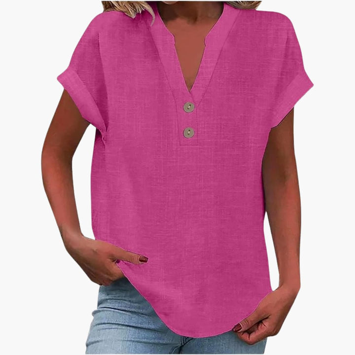 Damen Bluse mit V-Ausschnitt und kurzen Ärmeln für Frühling