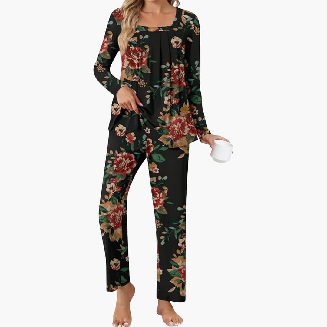 Damen Pyjama Set mit langen Ärmeln und Sternenmuster