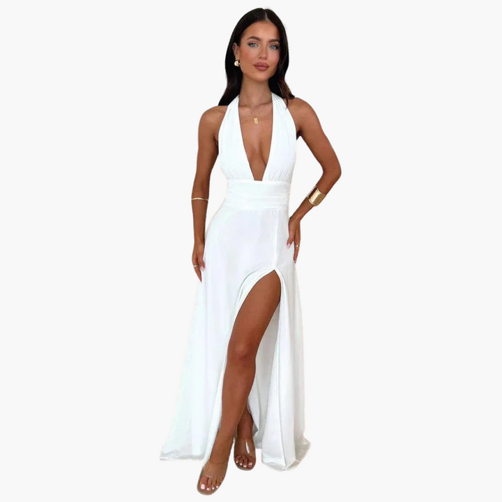 Maxikleid mit Schlitz & Neckholder - Damen Abendmode