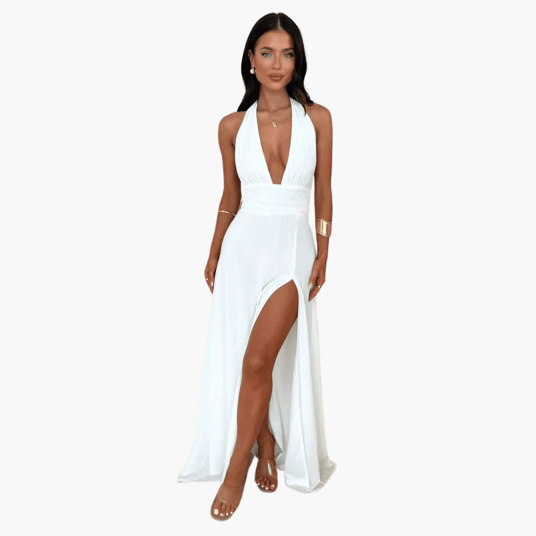 Maxikleid mit Schlitz & Neckholder - Damen Abendmode