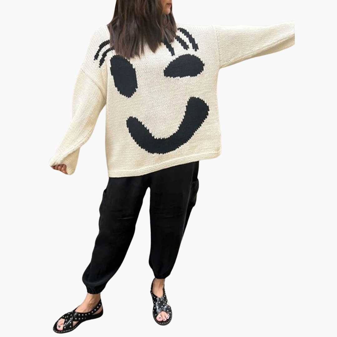 Strickpullover für Damen - mit Oversize-Passform und Smiley-Motiv