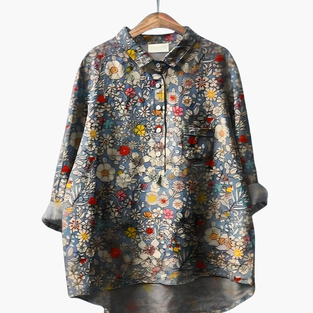 Langärmelige Sommerbluse mit Blumendruck für Damen