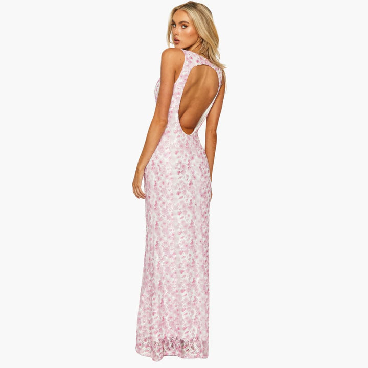 Spitzen-Maxikleid - Damen Stil mit V-Ausschnitt und Eleganz