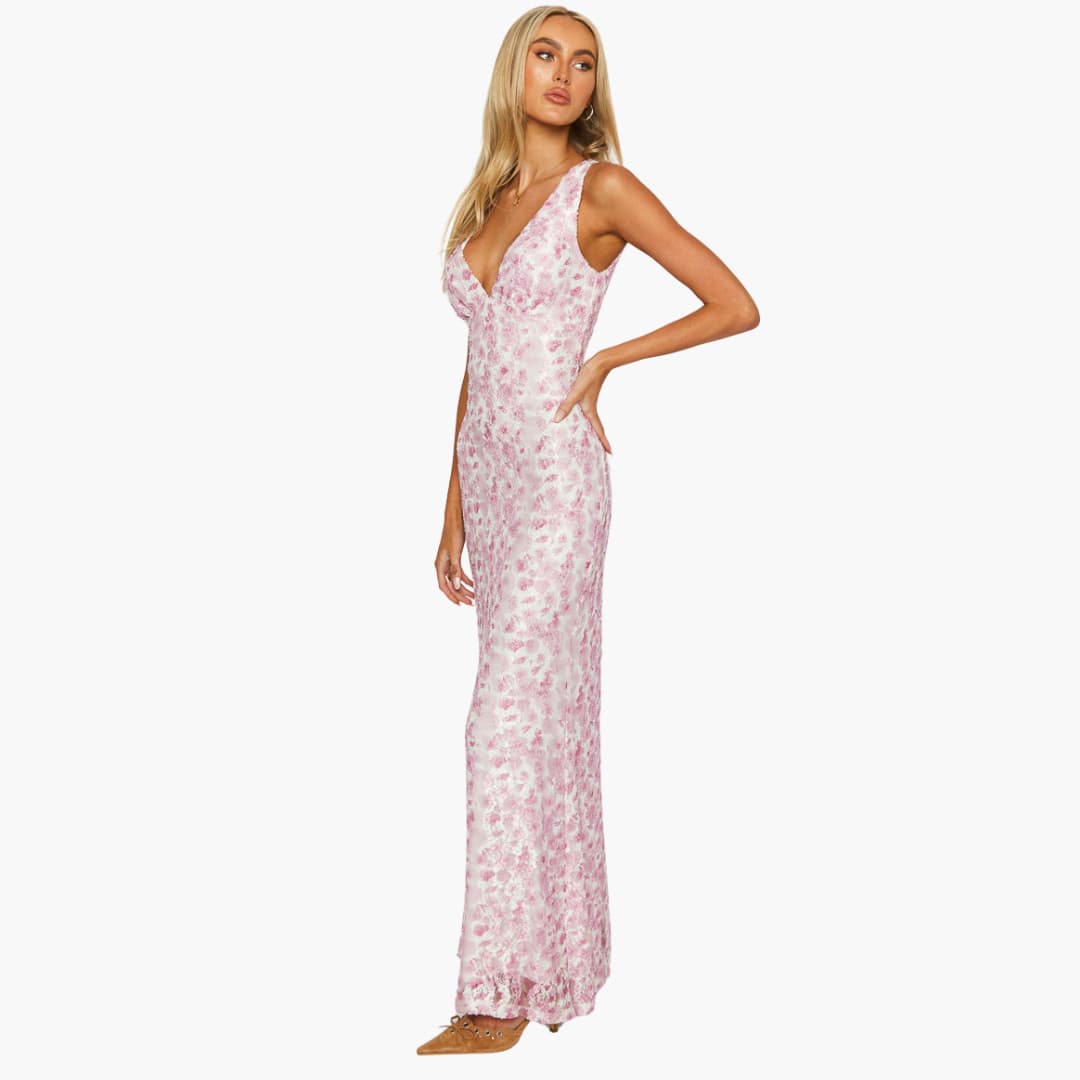 Spitzen-Maxikleid - Damen Stil mit V-Ausschnitt und Eleganz