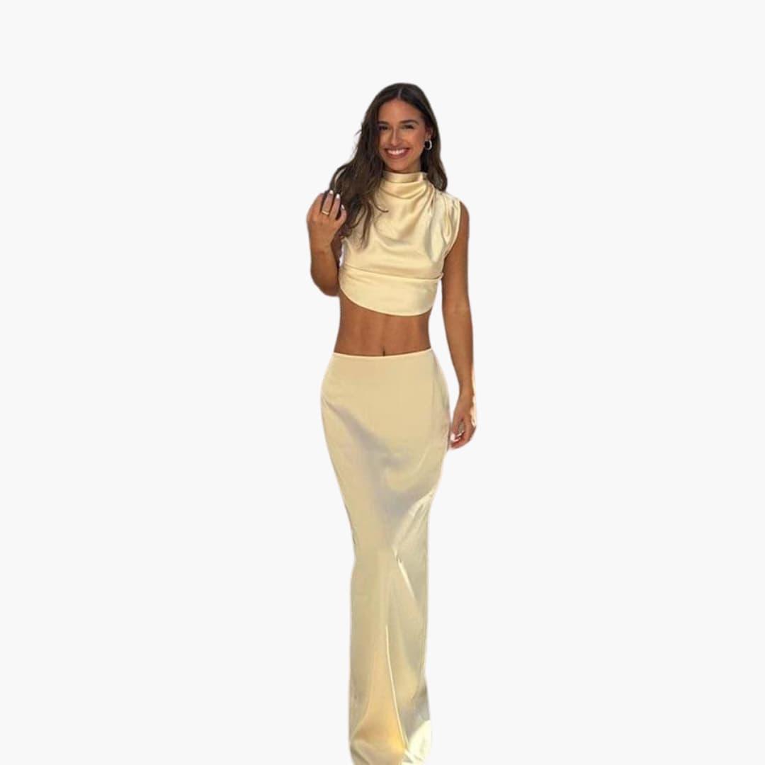 Stilvolles zweiteiliges Satin-Set für Damen - SchmiedeMode