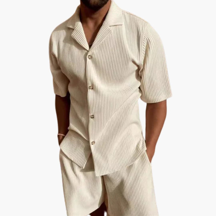 Herren Sommer Set aus strukturiertem Stoff mit Kurzarmhemd