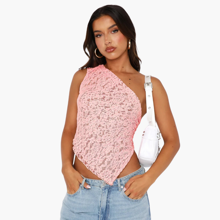Spitzen One Shoulder Top für Damen – Asymmetrischer Trendlook