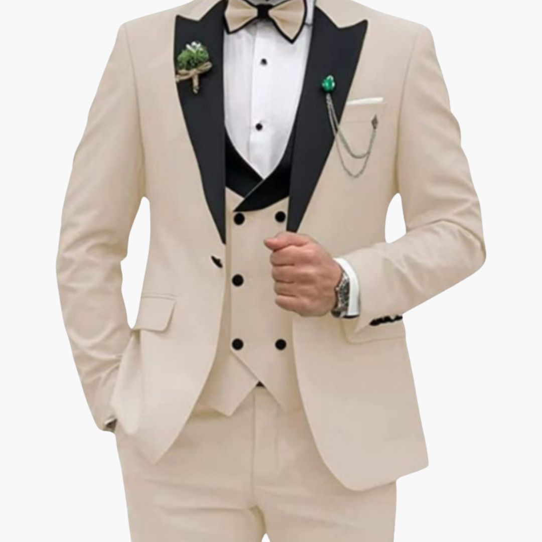 Herren Anzug dreiteilig mit Slim Fit und Kontrastrevers