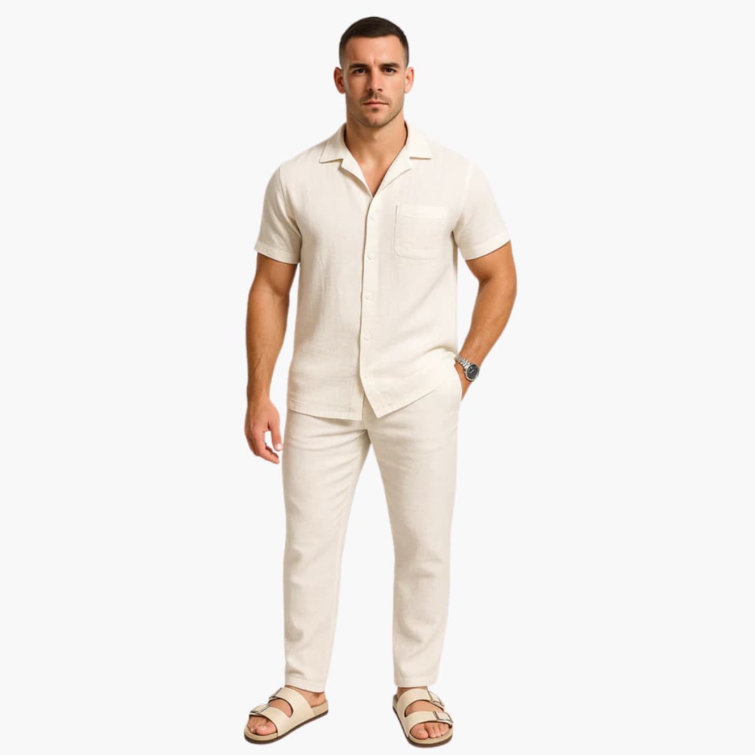 Zweiteiliges Sommer Set für Herren mit Kurzarmhemd und Hose