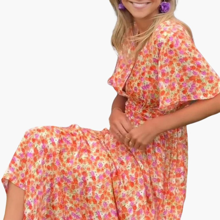Florales Wickel-Maxikleid - für Damen mit V-Ausschnitt