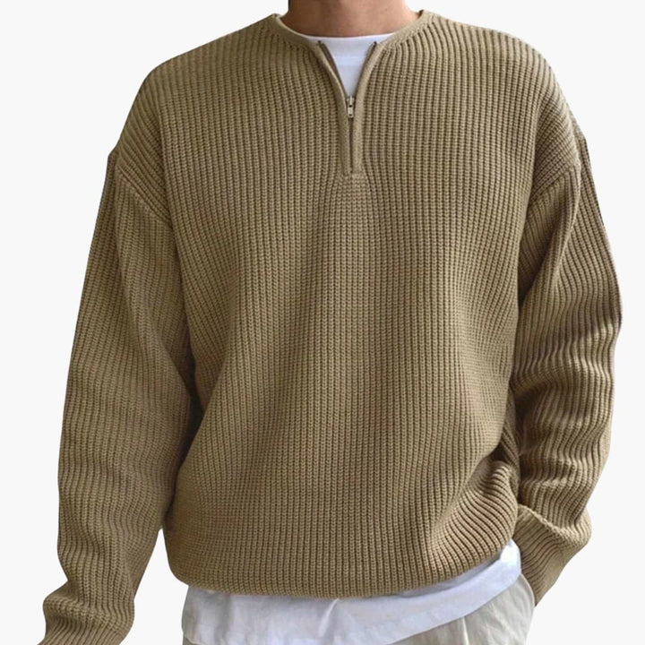 Herren Strickpullover mit Streifen Halbzip und langen Ärmeln