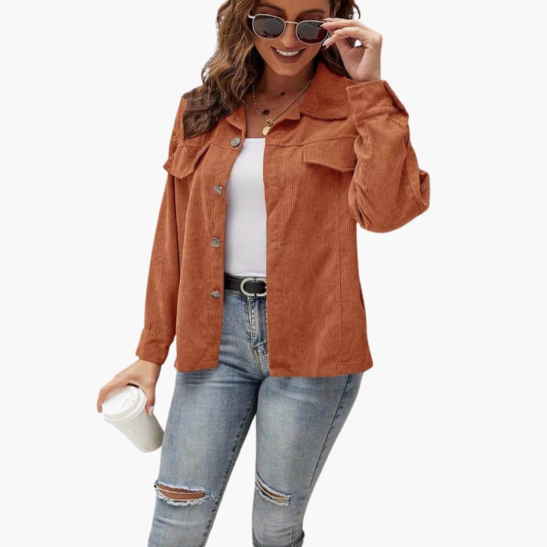 Damen Cordjacke mit Taschen und Knopfleiste