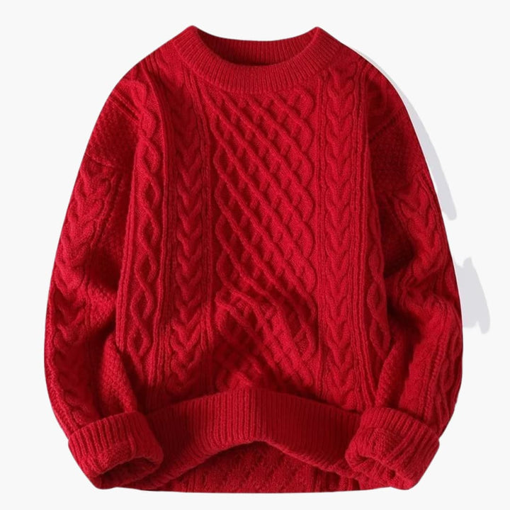 Damenpullover mit Rundhalsausschnitt und Zopfstrick-Oberfläche
