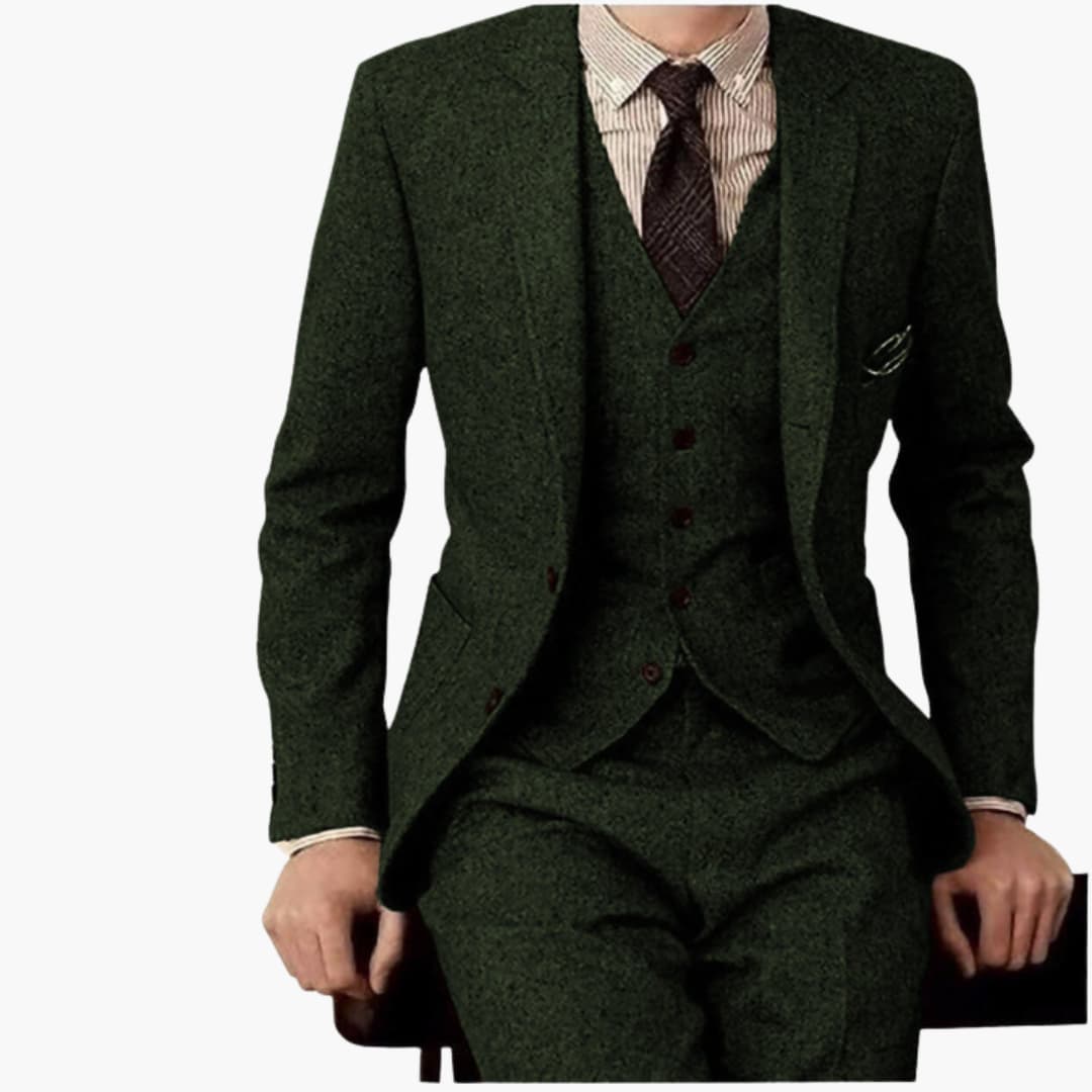 Herren Anzug dreiteilig mit Slim Fit Hose und Revers