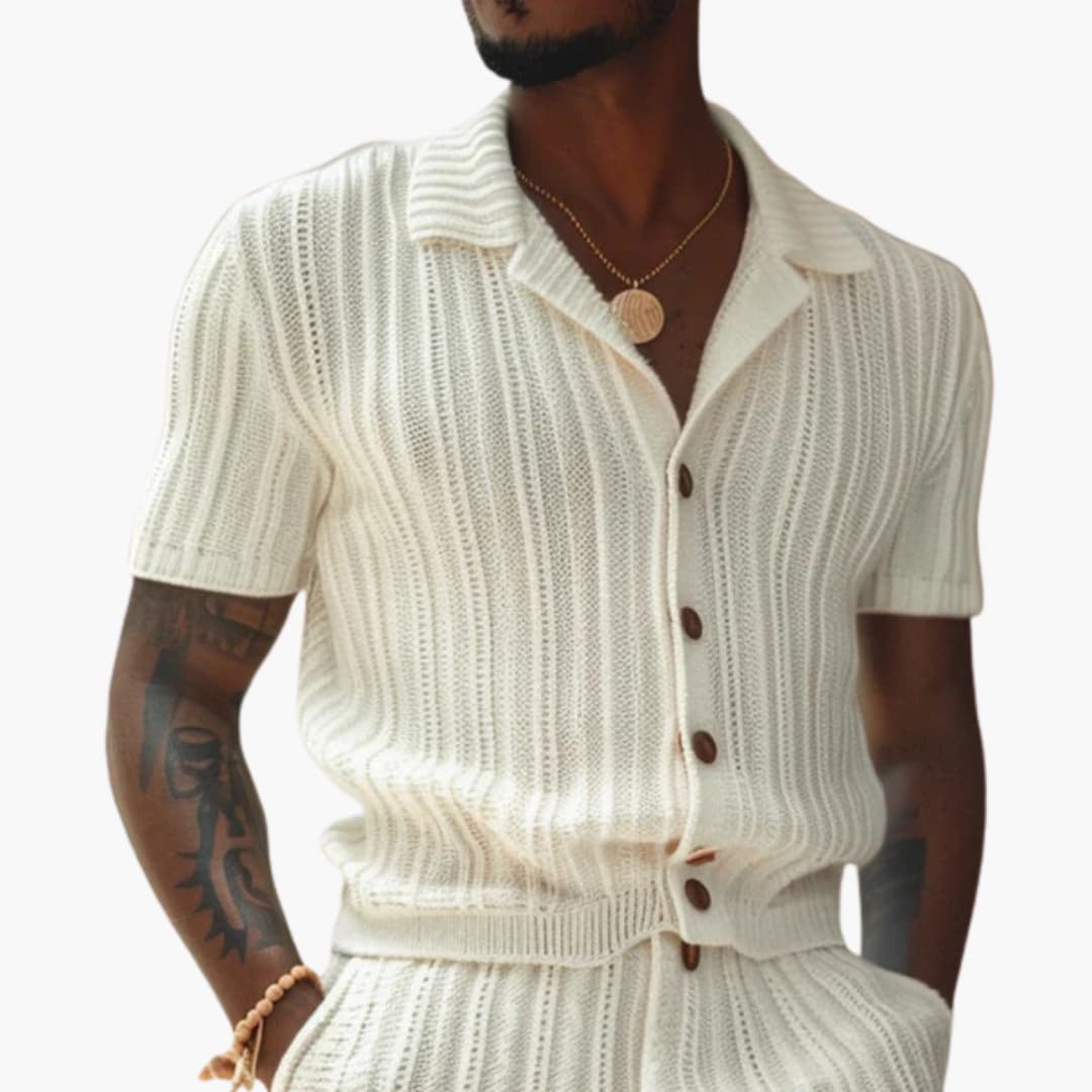 Herren Sommer-Set aus Strick mit Polohemd und Shorts