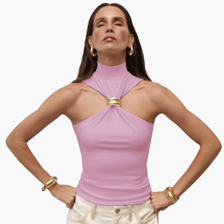 Schicke High Neck Haltertop - für Frauen mit Goldakzent