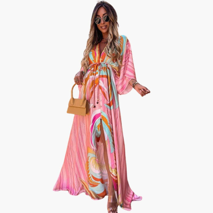 Farbenfrohes Sommerkleid - Damen Maxikleid mit Blumenprint