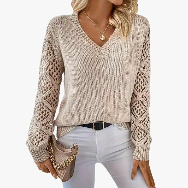 Damen Feinstrickpullover mit V Ausschnitt und langen Ärmeln