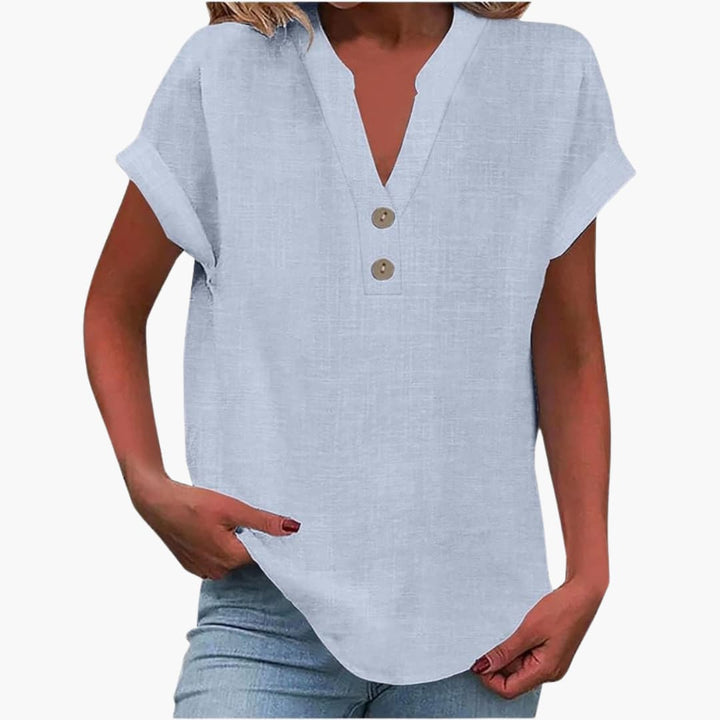 Damen Bluse mit V-Ausschnitt und kurzen Ärmeln für Frühling