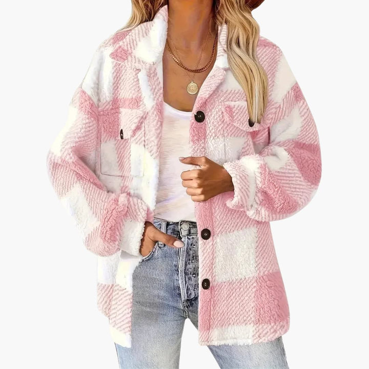 Damen jacke mit Karomuster und Knopfverschluss