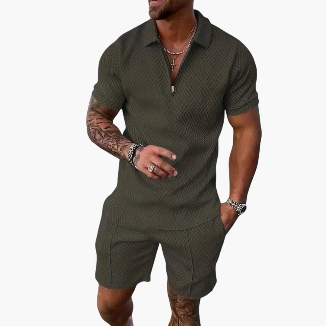 Herren Sommer Zweiteiler mit Reißverschluss und Shorts