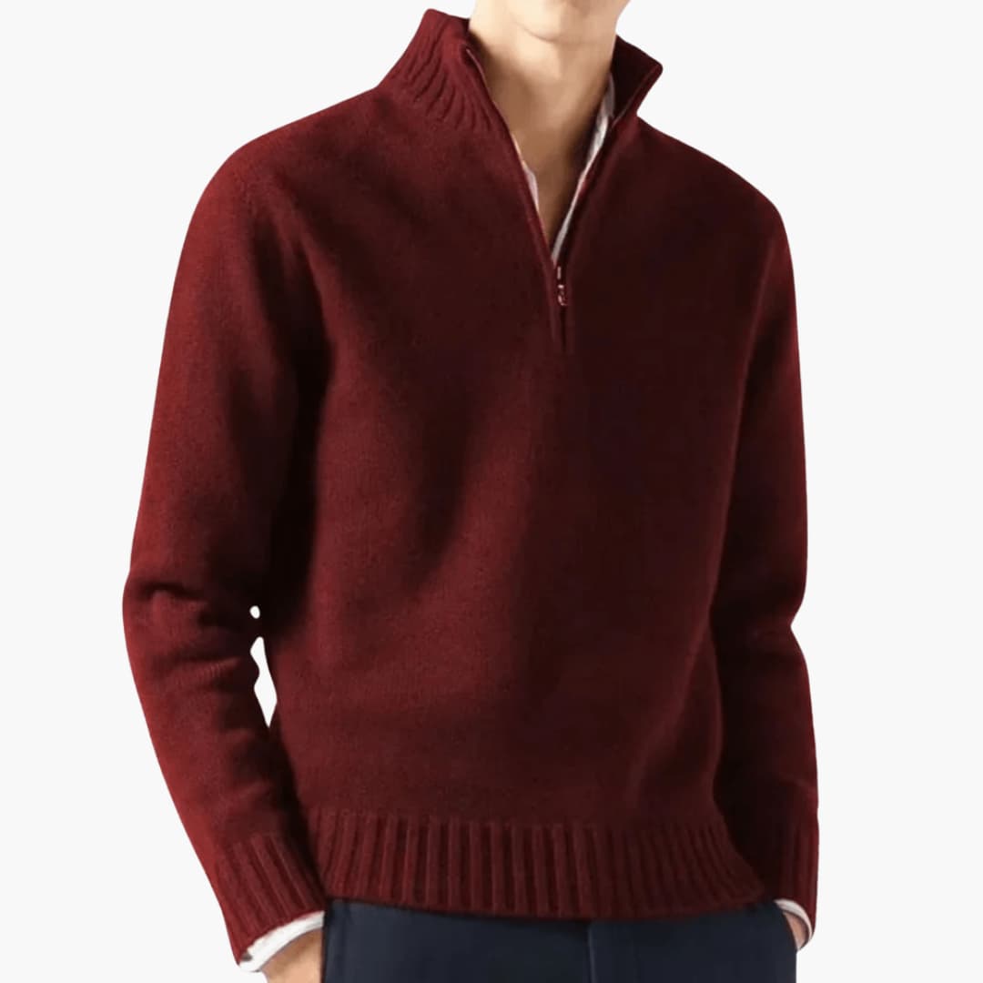 Herren pullover mit Reißverschluss am Halsausschnitt und geripptem Saum