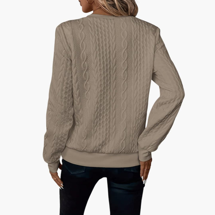 Damen pullover mit Reißverschluss am Ausschnitt und Zopfmuster Oberfläche