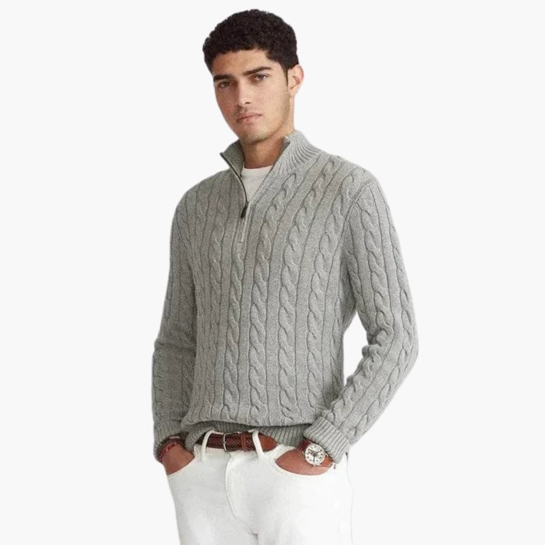 Herren pullover mit Reißverschluss Ausschnitt und Zopfmuster Oberfläche