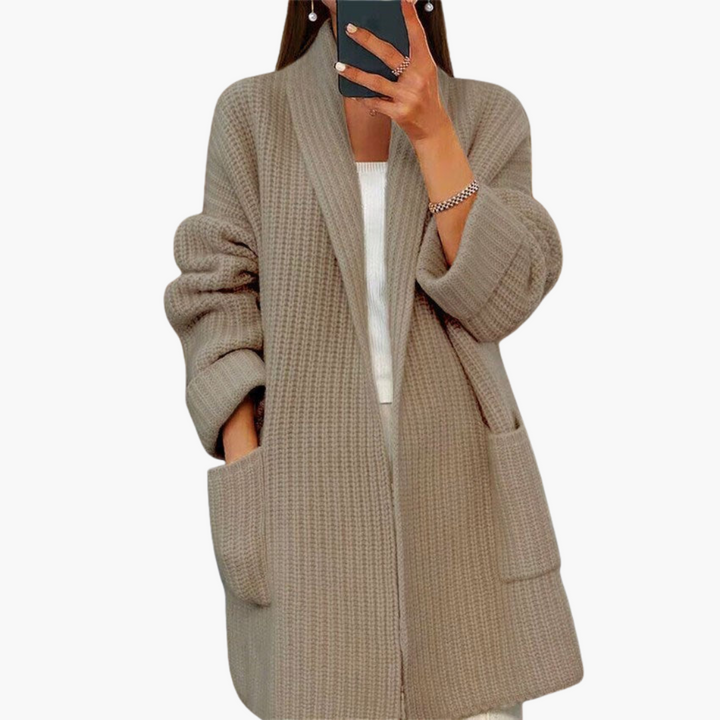 Damen Strickjacke mit V-Ausschnitt und Fronttaschen