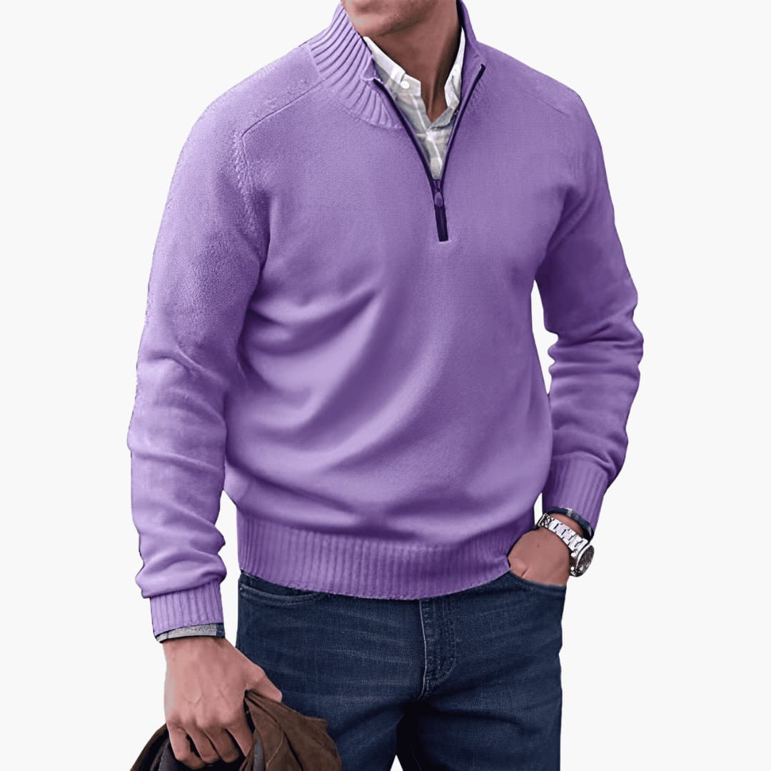 Herren pullover mit Reißverschluss-Ausschnitt und geripptem Saum