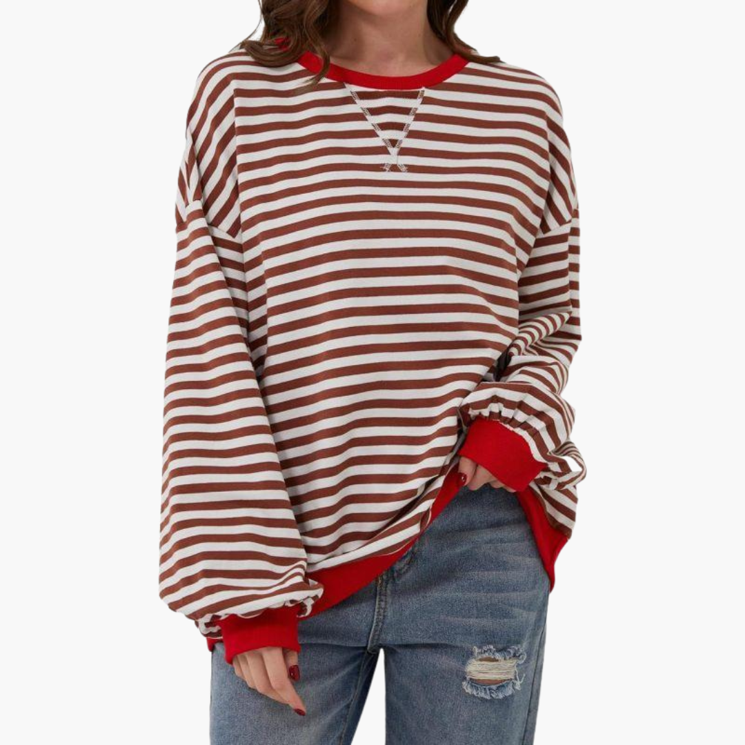Damen Streifen Oversized Sweatshirt – Lässiger Langarm Pulli